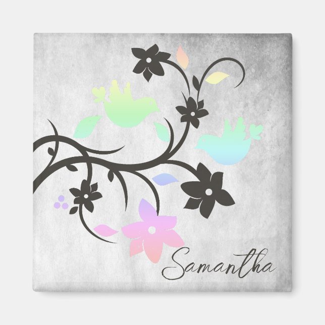 Imã Rainbow Pastel Lovebird Magnet Personalizado (Frente)