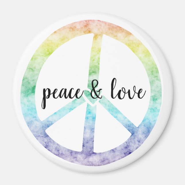 Imã Rainbow Peace Sign com coração personalizado (Frente)