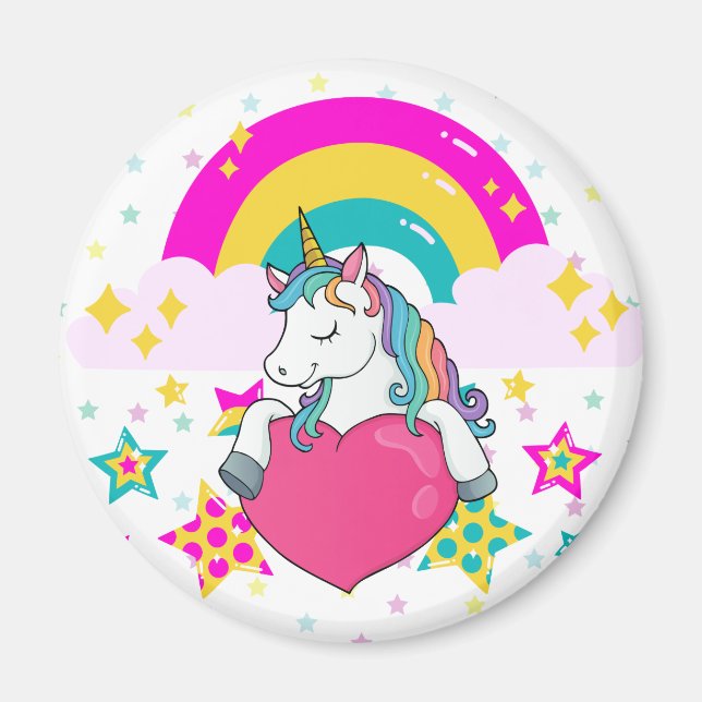 Imã Rainbow Unicorn com estrelas (Frente)