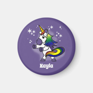 Imã Rainbow Unicorn Flosing com fundo estrelado