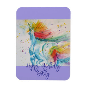 Ímã Rainbow Unicorn lilac Watercolor Girls Aniversário