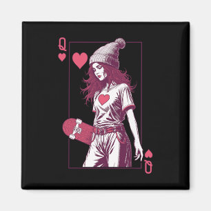 Imã Rainha De Copas Skater Garota Carta Skate Skatista