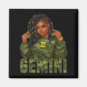 Imã Rainha de Gêmeos Loca Mulher Negra Camuflagem Sign
