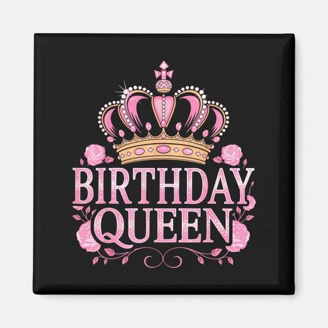 Imã Rainha do Aniversário Coroa Rosa Feliz Aniversário (Frente)