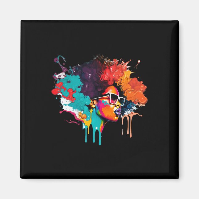 Imã Rainha Negra Afro Melanin Derrubando Arte American (Frente)