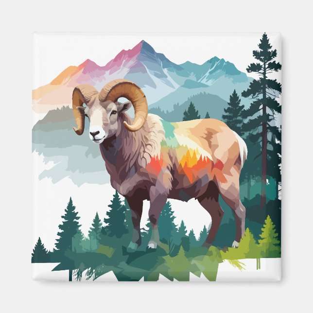 Imã Ram Vetor Art Animal Na Natureza Majestosa Selvage (Frente)