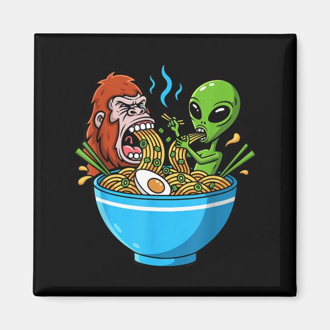 Imã Ramen ataque engraçado bigfoot e alien sorvendo (Frente)
