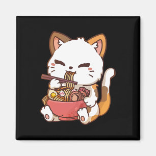 Imã Ramen Cat Anime Kawaii Cat Eating Ramen