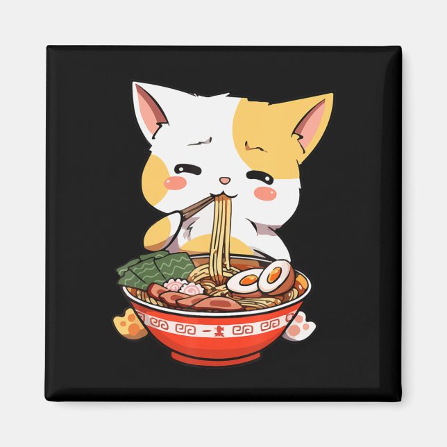 Imã Ramen Cat Comendo Noodles Kawaii Anime Merch Gift  (Frente)