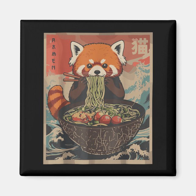 Imã Ramen Japanese Graphic Tees Red Panda Anime Shirts (Frente)