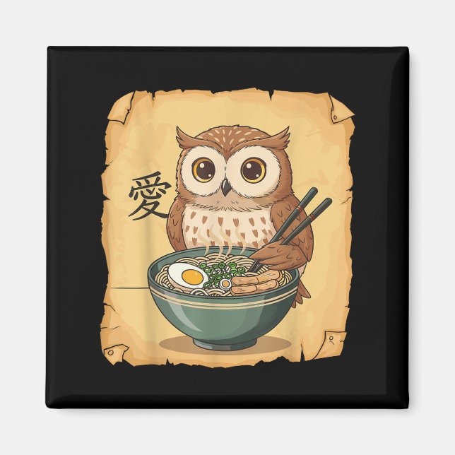 Imã Ramen Owl Noodle Kawaii Lover Japanese Funny Graph (Frente)