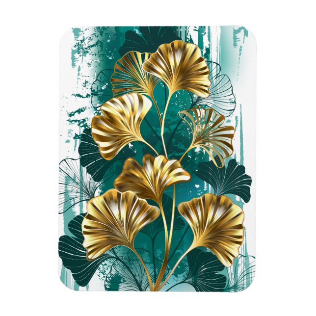 Ímã Ramificação com Ouro deixa Ginko Biloba (Vertical)