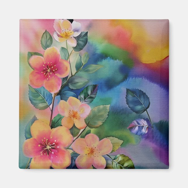 Imã Ramificação de Primavera de Aquarela Colorida com  (Frente)