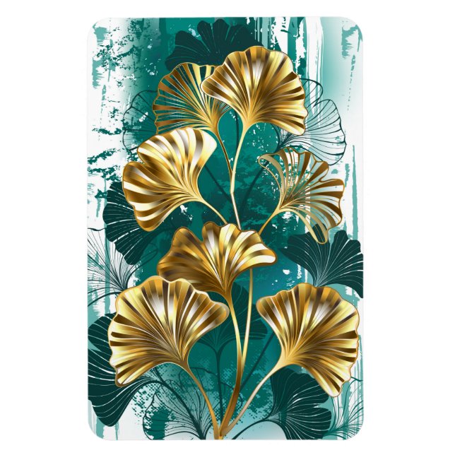 Ímã Ramo com folhas douradas Ginko Biloba (Vertical)