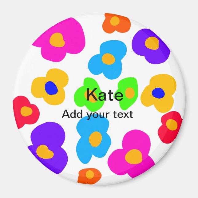 Imã Ramo de flor de arco-íris amor adicionar nome text (Frente)