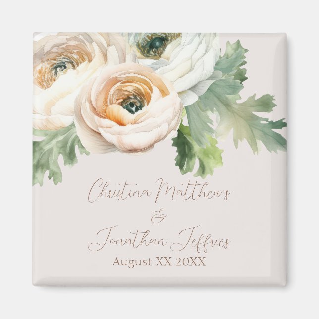 Imã Ranúnculo Romântico de Pêssego sobre Marfim (Frente)