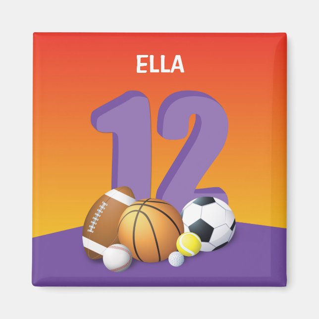 Imã Rapariga 12 Birthday Sports Balls (Frente)