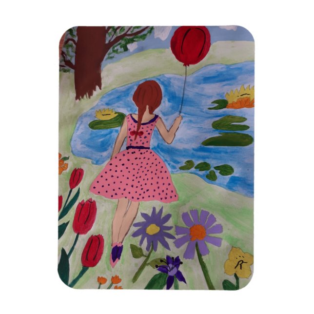 Ímã Rapariga com balão vermelho fotográfico flexível (Vertical)