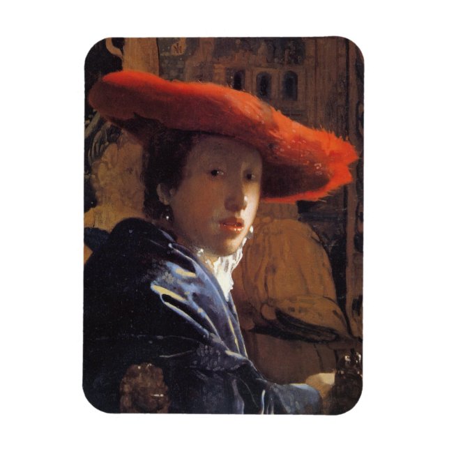 Ímã Rapariga com chapéu vermelho, c.1665 (óleo no pain (Vertical)