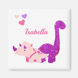 Imã Rapariga Dinossauro Rosa Personalizada