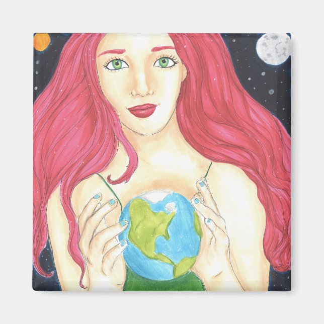 Imã Rapariga do Espaço - Magneta Quadrada de 2 Polegad (Frente)