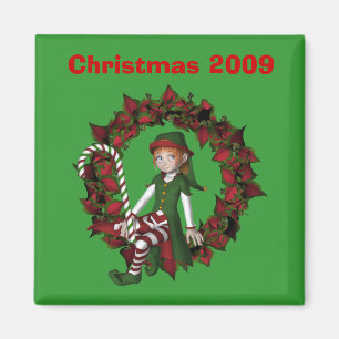 Imã Rapariga Elf No Feriado De Natal Em Wreath