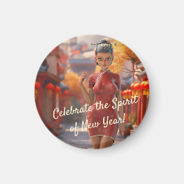 Imã Rapariga Exótica Celebrando Ano Novo Chinês