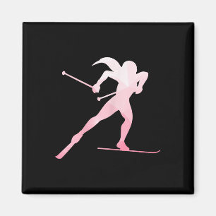 Imã Rapariga Silhouette Cross Country Skiing Winter Sp