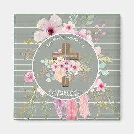 Imã Raparigas Personalizadas BAPTISM - Sage Floral Cro