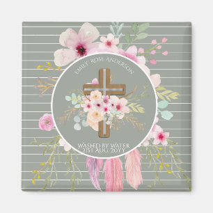 Imã Raparigas Personalizadas BAPTISM - Sage Floral Cro