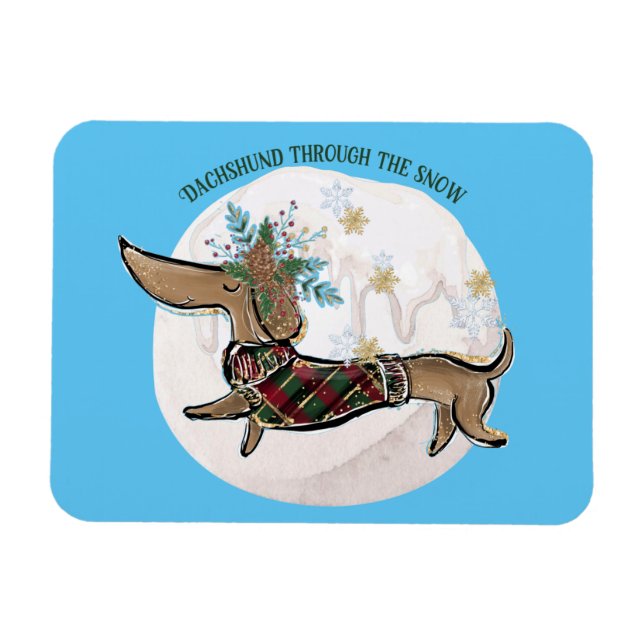Ímã Rapaz Dachshund Através Da Neve (Horizontal)