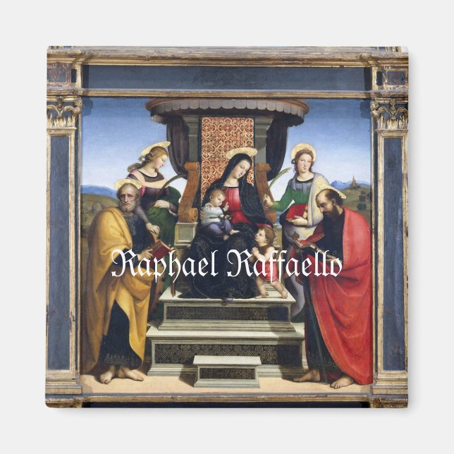 Imã Raphael Raffaello Madonna e Child Enthroned (Frente)