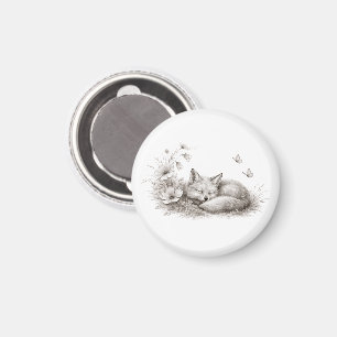 Imã Raposa Adormecida em Flor Soft Monocromático Bosqu