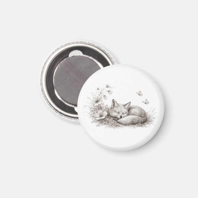 Imã Raposa Adormecida em Flor Soft Monocromático Bosqu (Front/Back)