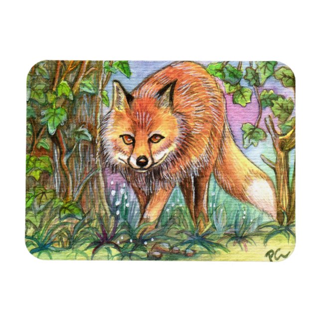 Ímã Raposa Caminhando Na Floresta (Horizontal)