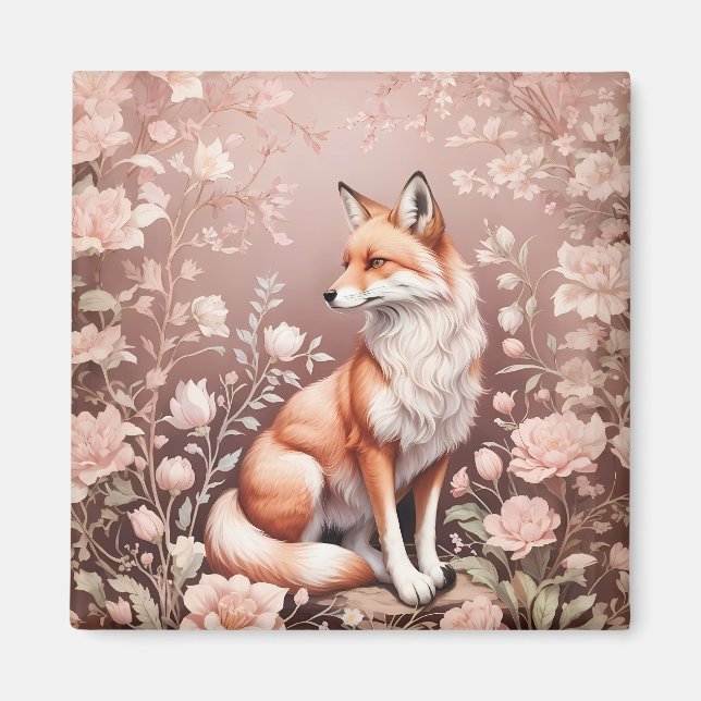 Imã Raposa Com Floral Rosa Sonolenta (Frente)