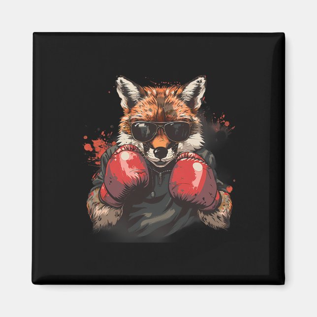 Imã Raposa de Boxe com Luvas de Boxe Kickboxing Caixa  (Frente)