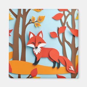 Imã Raposa Vermelha Efeito Papercraft Vida Selvagem Fl
