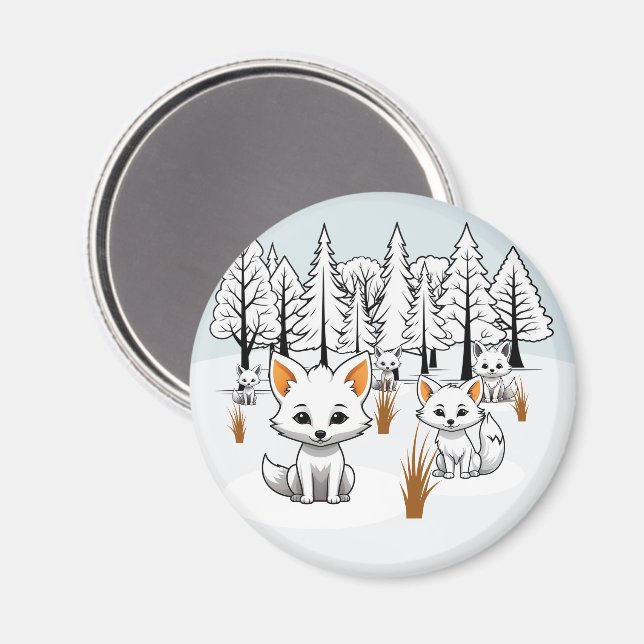 Imã Raposas do Ártico - Paisagem de inverno (Front/Back)