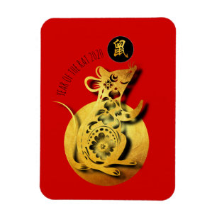 Ímã Rat Papercut Ouro Vermelho Chinês Ano Novo 2020 F