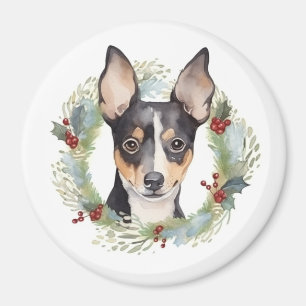 Imã Rat Terrier Christmas Wreath Festivo Pup