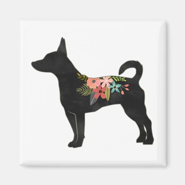 Imã Rat Terrier CN Dog Boho Floral Silhouette (Frente)