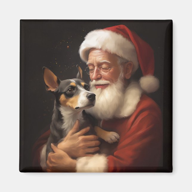 Imã Rat Terrier com Papai Noel Natal Festivo (Frente)