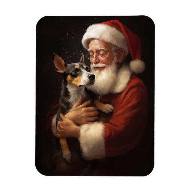 Ímã Rat Terrier com Papai Noel Natal Festivo (Vertical)