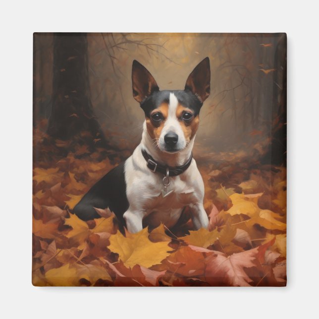Imã Rat Terrier nas Folhas de Outono Caem Inspiração (Frente)