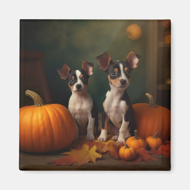 Imã Rat Terrier Puppy Autumn Delight Pumpkin (Frente)