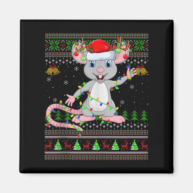 Imã Rat Ugly Christmas Sweaters Holiday Santa Cute Xma (Frente)
