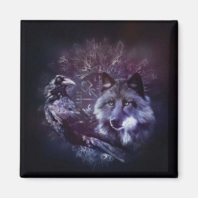 Imã Raven e Wolf - Vegvisir e Árvore da Vida (Frente)