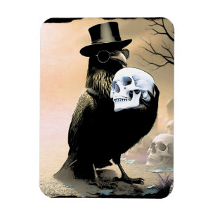 Ímã Raven Halloween com Caveiras