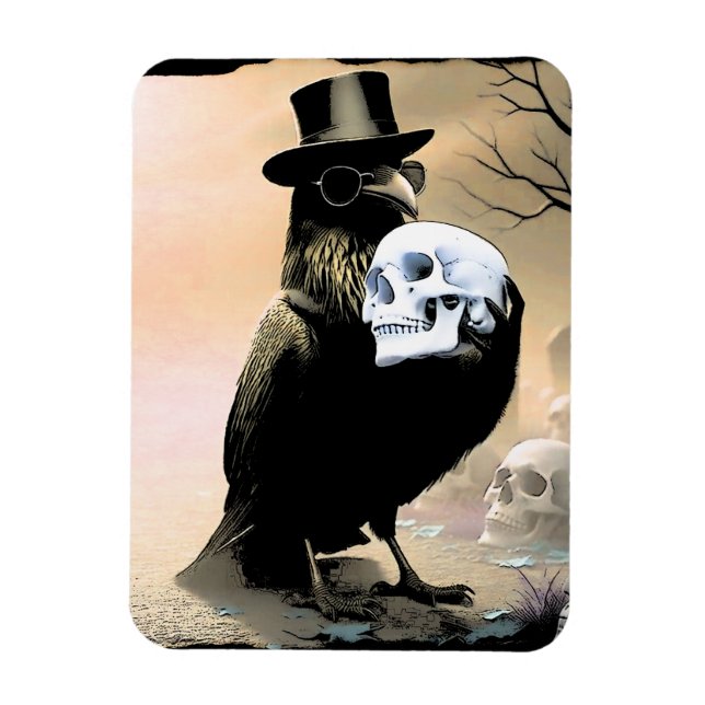 Ímã Raven Halloween com Caveiras (Vertical)
